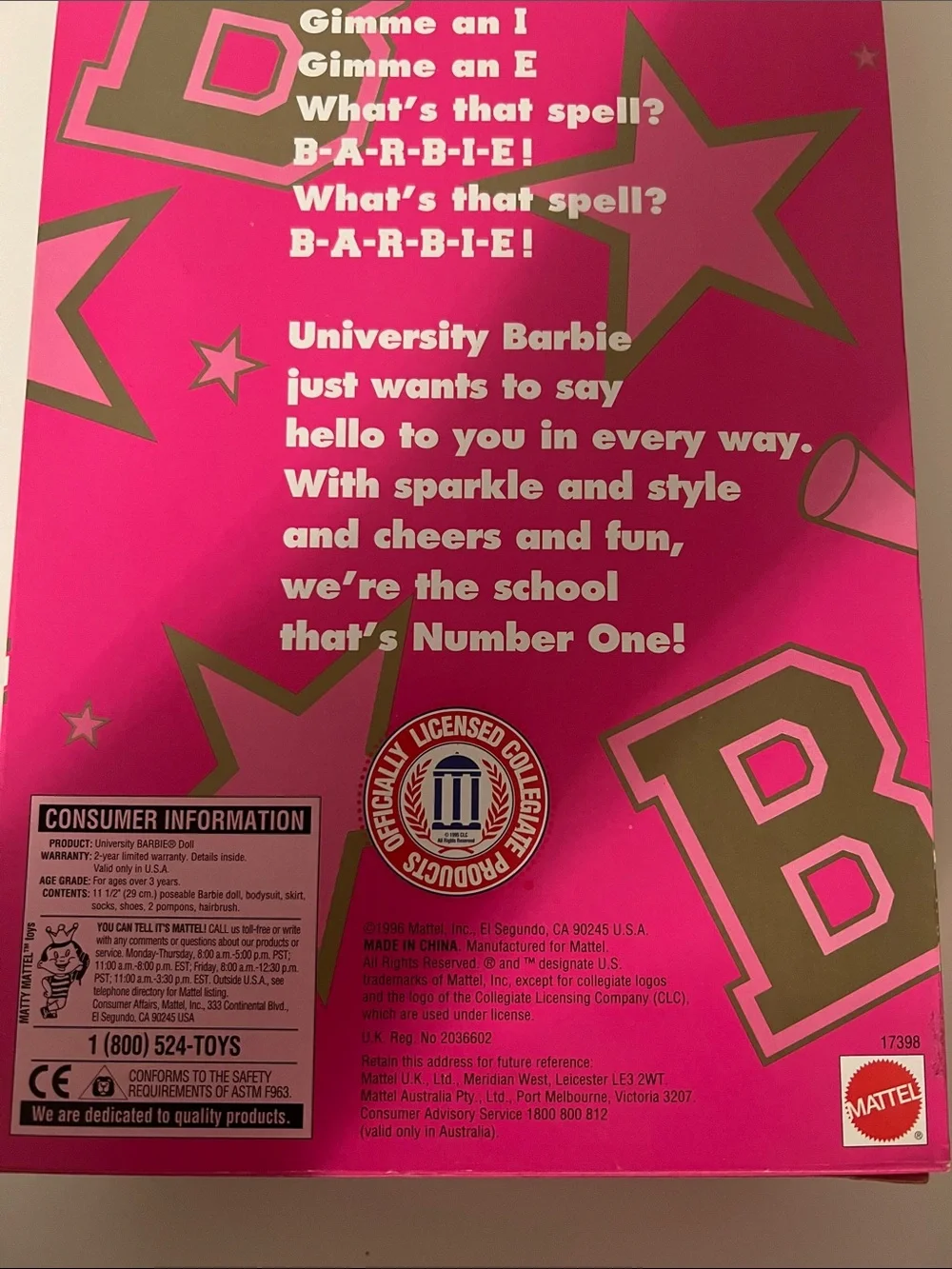 ‘University of Michigan’ Cheerleader Vintage Barbie Special Edition 1996 - NIB